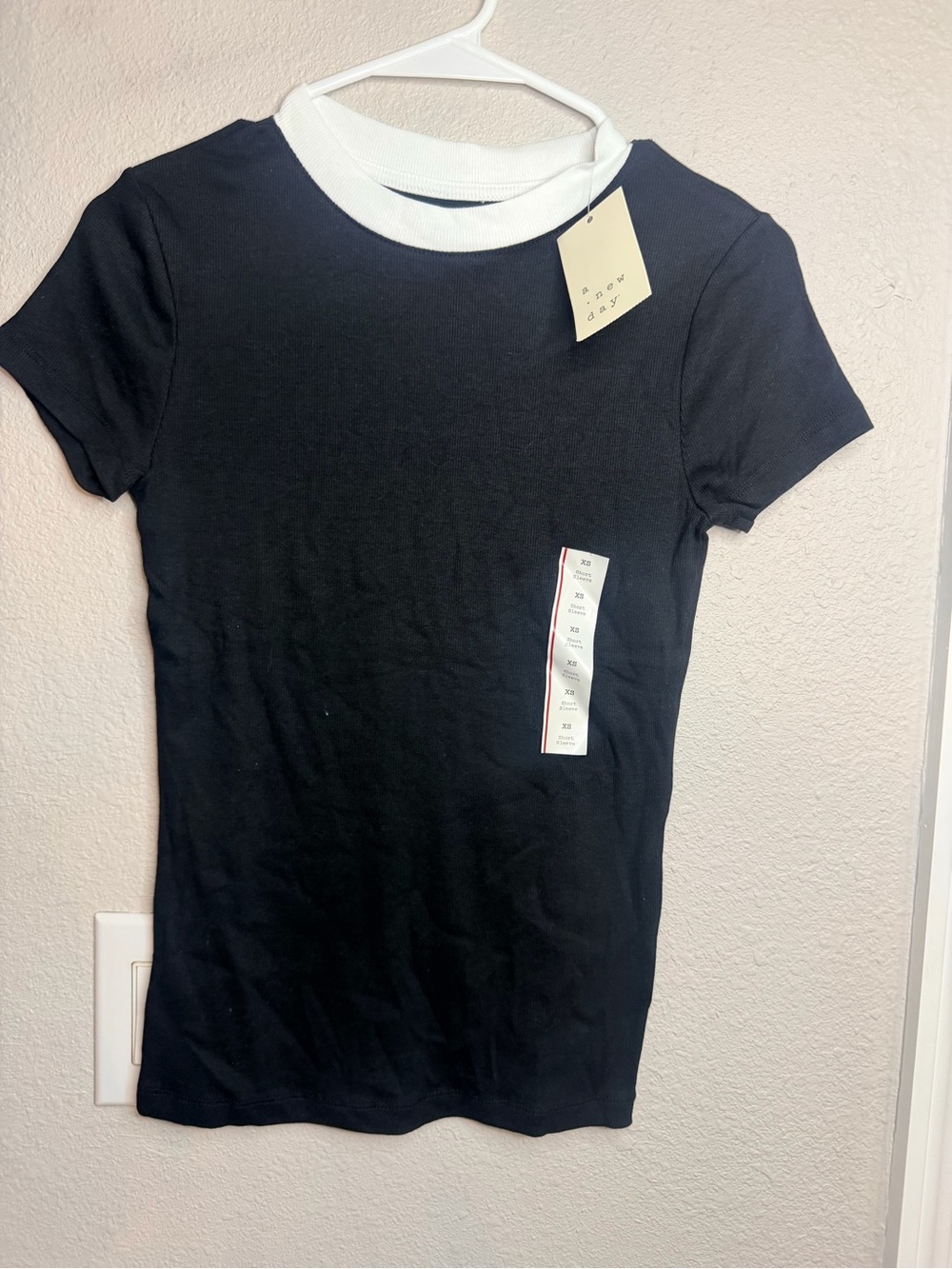 A New Day Women’s Black Ringer Tee with White Collar